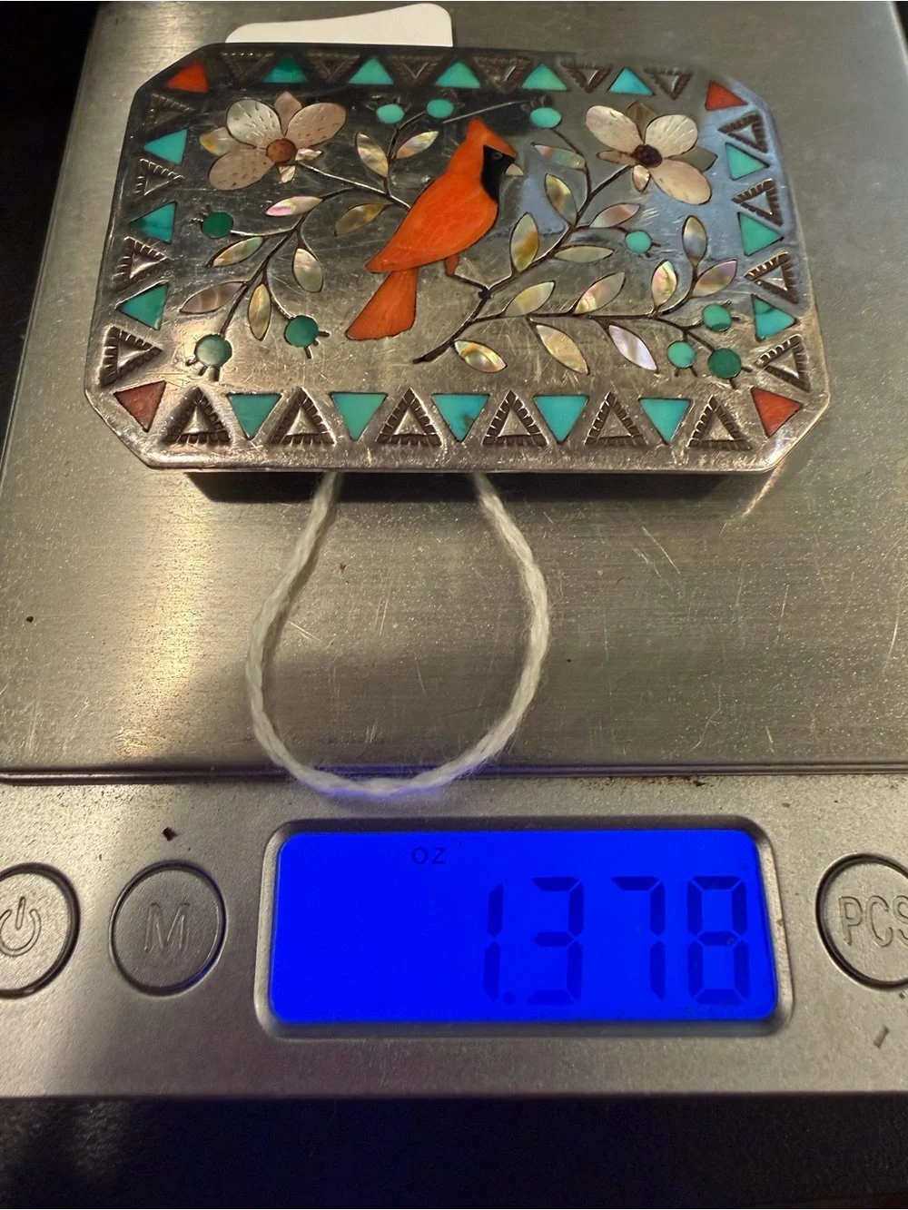 Vintage Zuni Randolph Margie Ghahate Cardinal Inlay Sterling Silver Belt Buckle